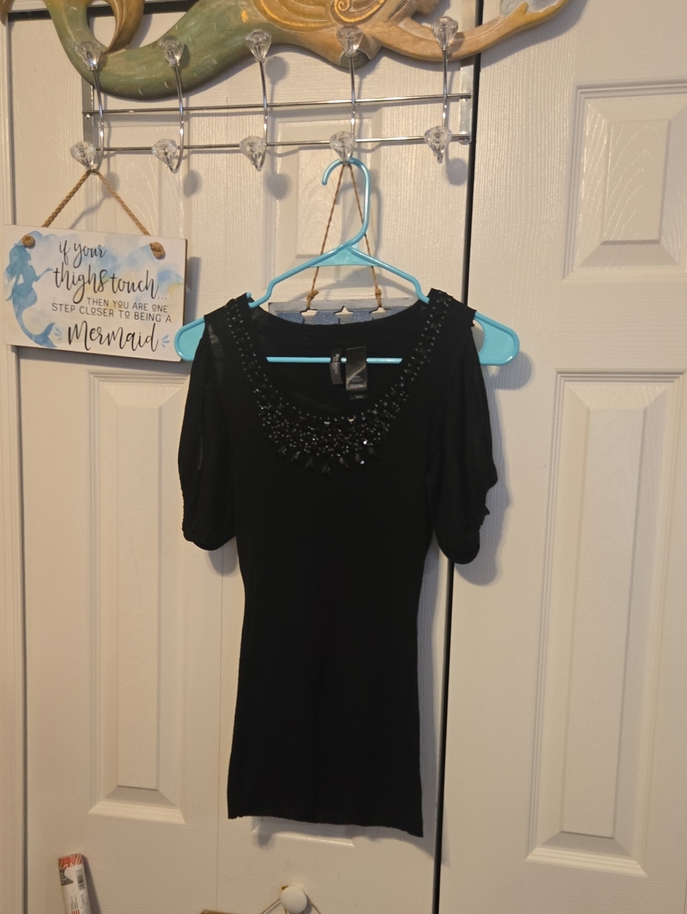 Bisou Bisou Black Embellished Scoop Neck Top